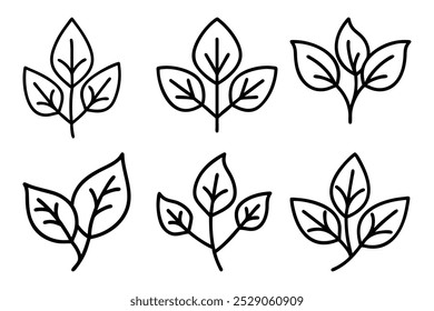 line art leaf icon set 