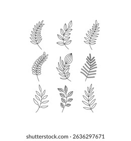 Line art leaf illustration vector on white background
