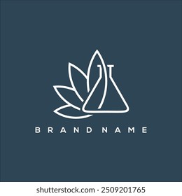 line art leaf and laboratory logo vector