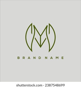 line art leaf letter M logo vector