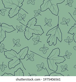 Line art leaf silhouettes vector seamless pattern background. Great for fabric, textile print, packaging or giftwrap, wallpaper. Surface pattern design.