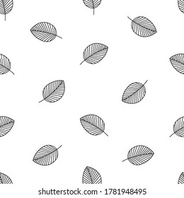 Line Art Leaves Seamless Pattern. Good used for gift paper, pillow case, invitation card, wall interior, book cover, etc - EPS 10 Vector