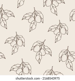 Line art lemon branch seamless pattern