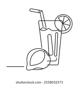 Line Art of a Lemonade Glass with Lemon Slice