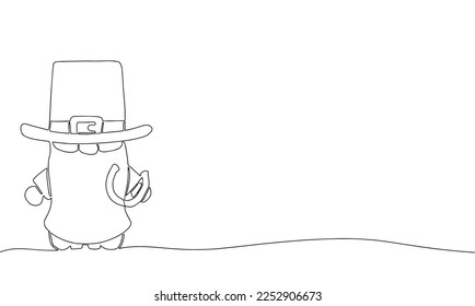 Line art leprechaun with horseshoe. Hand draw line continuous outline vector illustration for St. Patrick's Day