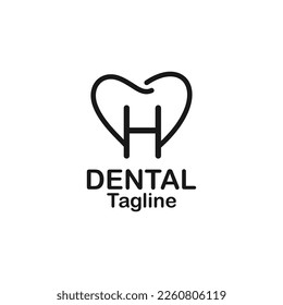 LINE ART letter h Teeth Logo; Modern, unique, simple and techie lettermark tooth logo for dentist, orthodontics and toothpaste brand. Conveys sleek, cool, stylish and professional services.