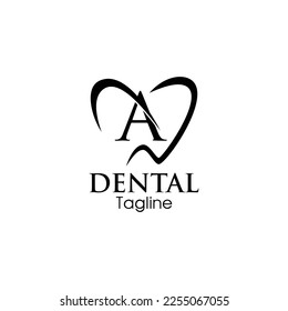 LINE ART letter a Teeth Logo; Modern, unique, simple and techie lettermark tooth logo for dentist, orthodontics and toothpaste brand. Conveys sleek, cool, stylish and professional services.