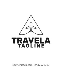 line art letter a travel logo template, plane navigator vector illustration 