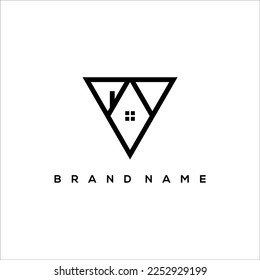 Line art letter V and house logo vector