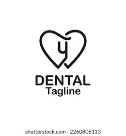 LINE ART letter y Teeth Logo; Modern, unique, simple and techie lettermark tooth logo for dentist, orthodontics and toothpaste brand. Conveys sleek, cool, stylish and professional services.