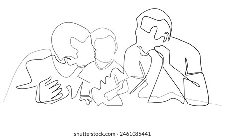 line art lgbt pride happy with children.parenting children together.continuous line portrait of lgbt life with family.line drawing isolated white background