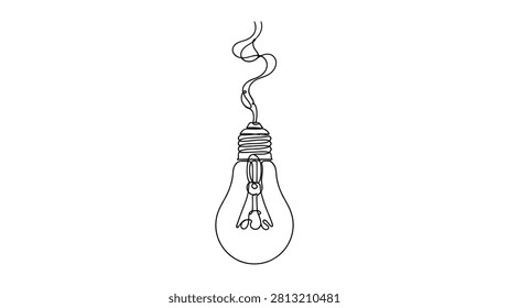 Line art light bulb emitting smoke or steam from its top