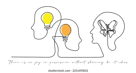 line art of light bulb . Shared ideas concept art.