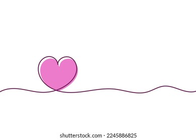 Line art with a light pink heart and a wavy line on a white background.