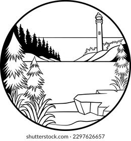 Line art lighthouse view vector illustration