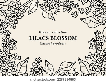 Line art lilacs flower branch backdrop
