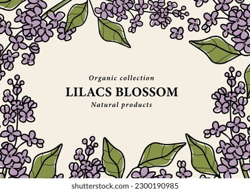 Line art lilacs flower branch frame