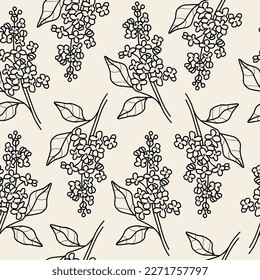 Line art lilacs flower seamless pattern