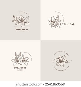 Line art lily flowers logotypes