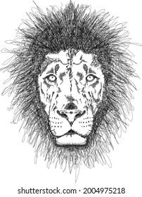 Line art of lion face black and white scribble