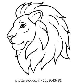 Line Art Lion Head Left View Vector.