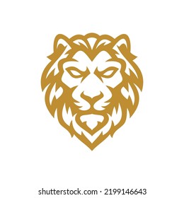 Line art lion logo design. Lion head hair mane crest vector icon