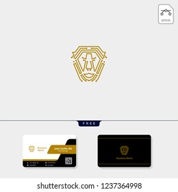 line art lion logo template vector illustration and logo inspiration, free business card design template include