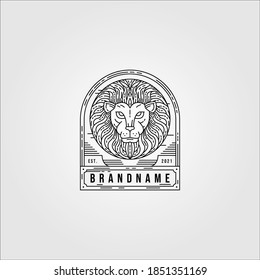 line art lion logo vector vintage illustration design, lion animal emblem design
