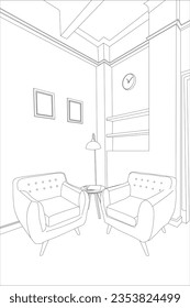 line art living room vector illustration