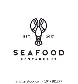 Line Art of Lobster Crayfish Prawn Shrimp Crab for Seafood Restaurant Classic Vintage luxury logo design 