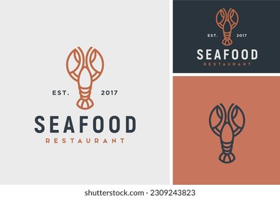 Line Art of Lobster Crayfish Prawn Shrimp Crab for Seafood Restaurant Classic Vintage luxury logo design 