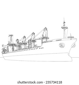 Line art of Log carrier ship