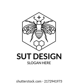 line art logo bee with honeycomb minimalist logo