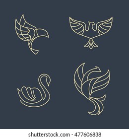 Line art logo birds. Outline style