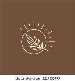 Line art logo bloom or leaf with sun circle line