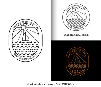 line art logo concept ship sailing the ocean illustration