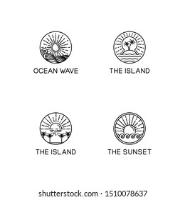 line art logo design concept of summer beaches and tropical islands