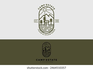 Line art logo design illustration mountains with tree