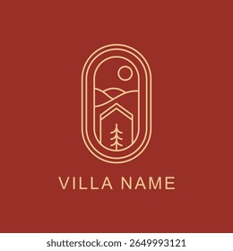 Design de logotipo de arte de linha. Moradias privadas. Fique em casa. Simples