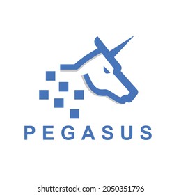 Line Art Logo For Digital Tech Unicorn, Simple Horse Head With Horn Outline