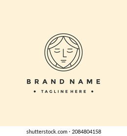 Emblemas del logotipo de la línea de arte plantillas de diseño retratos femeninos ilustraciones vectoriales estilo lineal mínimo