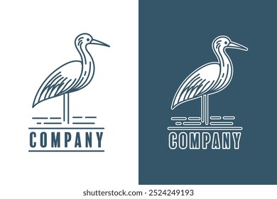 Logotipo artístico de una garza o cigüeña en el agua