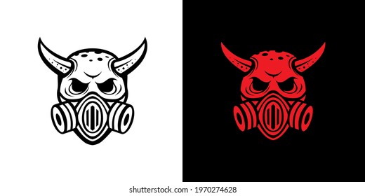 The line art logo of a horned skull wearing a mask is suitable for brand logos, team logos, icons or symbols.