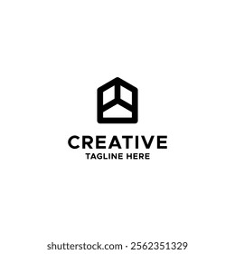 Line art logo of house shape. Construction home symbol. Architecture business icon, investment, real estate, mortgage. etc. Geometric home vector design. Creative home sketch. Technology home smart.