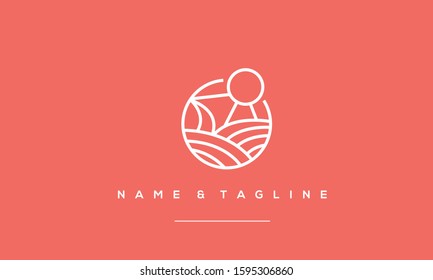 Line art logo icon of a filed and sun