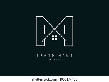 Line art logo icon of Home or house with alphabet letter M