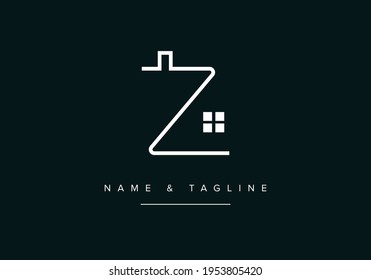 A line art logo icon of home or house with alphabet letter Z logo