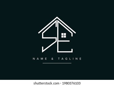 Line art logo icon of Home or house with alphabet letter SE