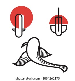 logotipo de arte de línea icono de pescado koi de japón ilustración de diseño paquete de arte