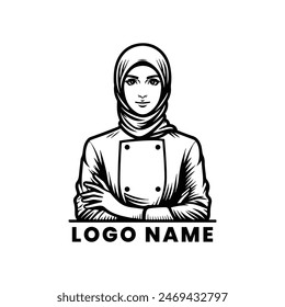 Line Art logo Muslim Female Chef with Hijab